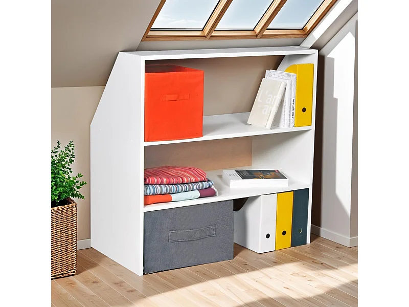 Meuble de rangement sous pente ALIX, H. 100 x L. 100 x P. 50 cm, Blanc