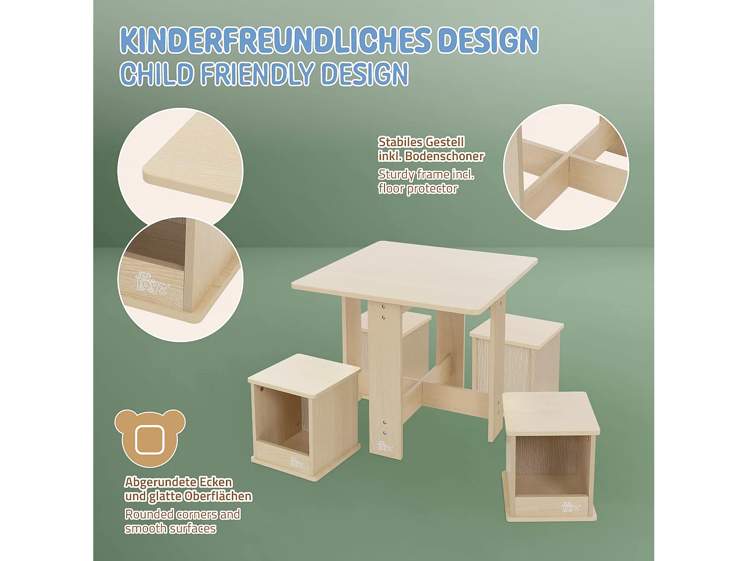 Grupo de asientos para niños con mesa y 4 sillas mueble madera baldas abiertas