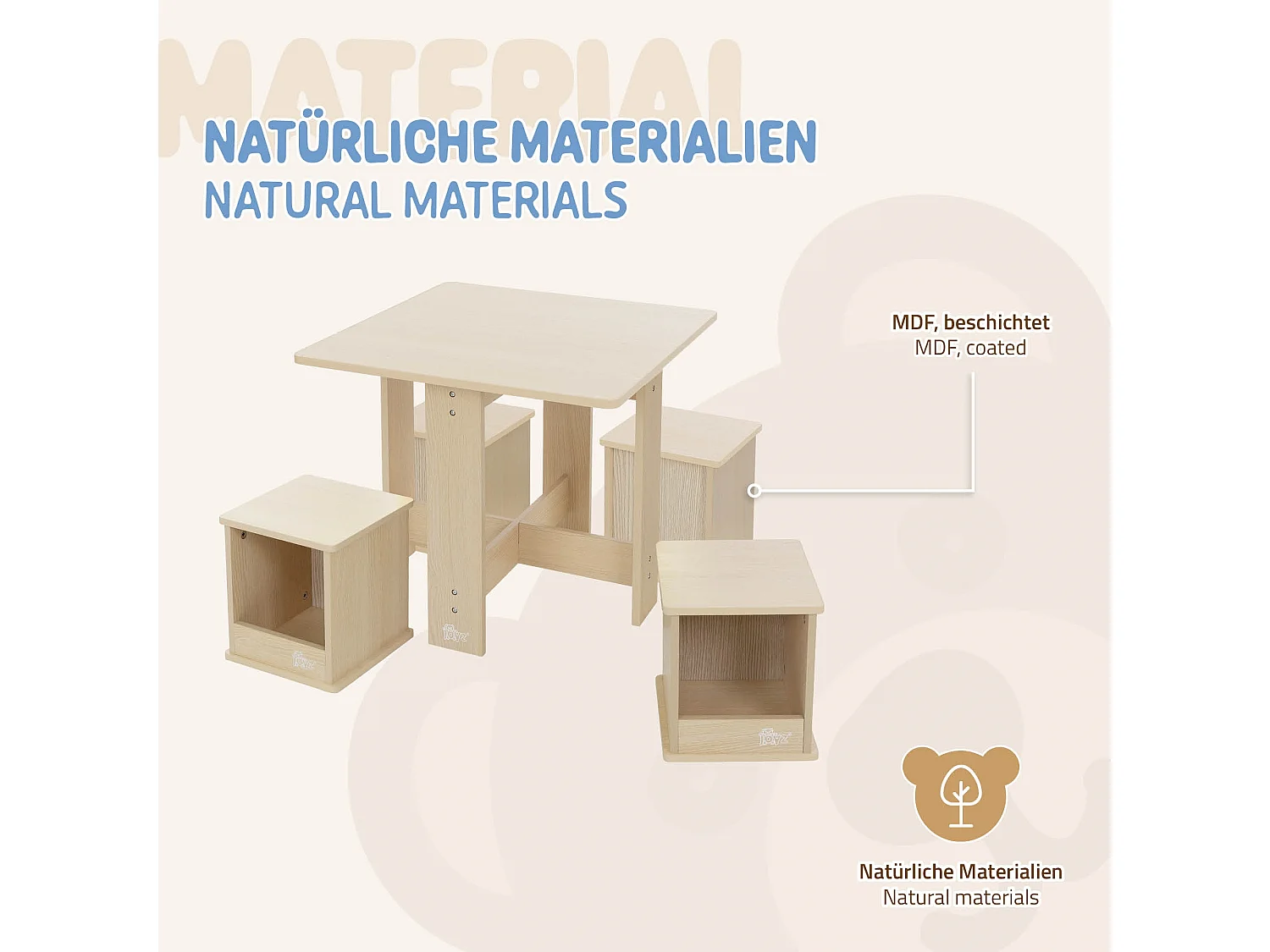 Grupo de asientos para niños con mesa y 4 sillas mueble madera baldas abiertas