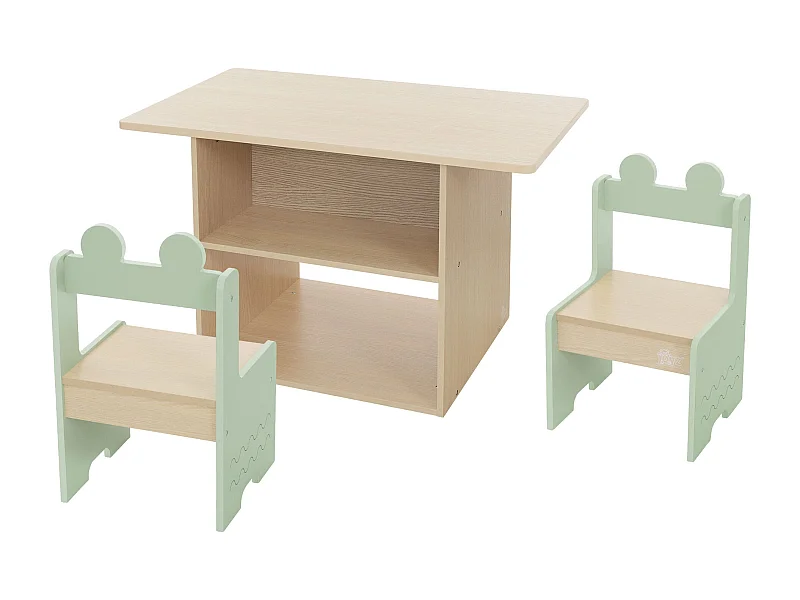 Gruppo di seduta per bambini beige - verde 3 pezzi tavolo 2 sedie set di mobili