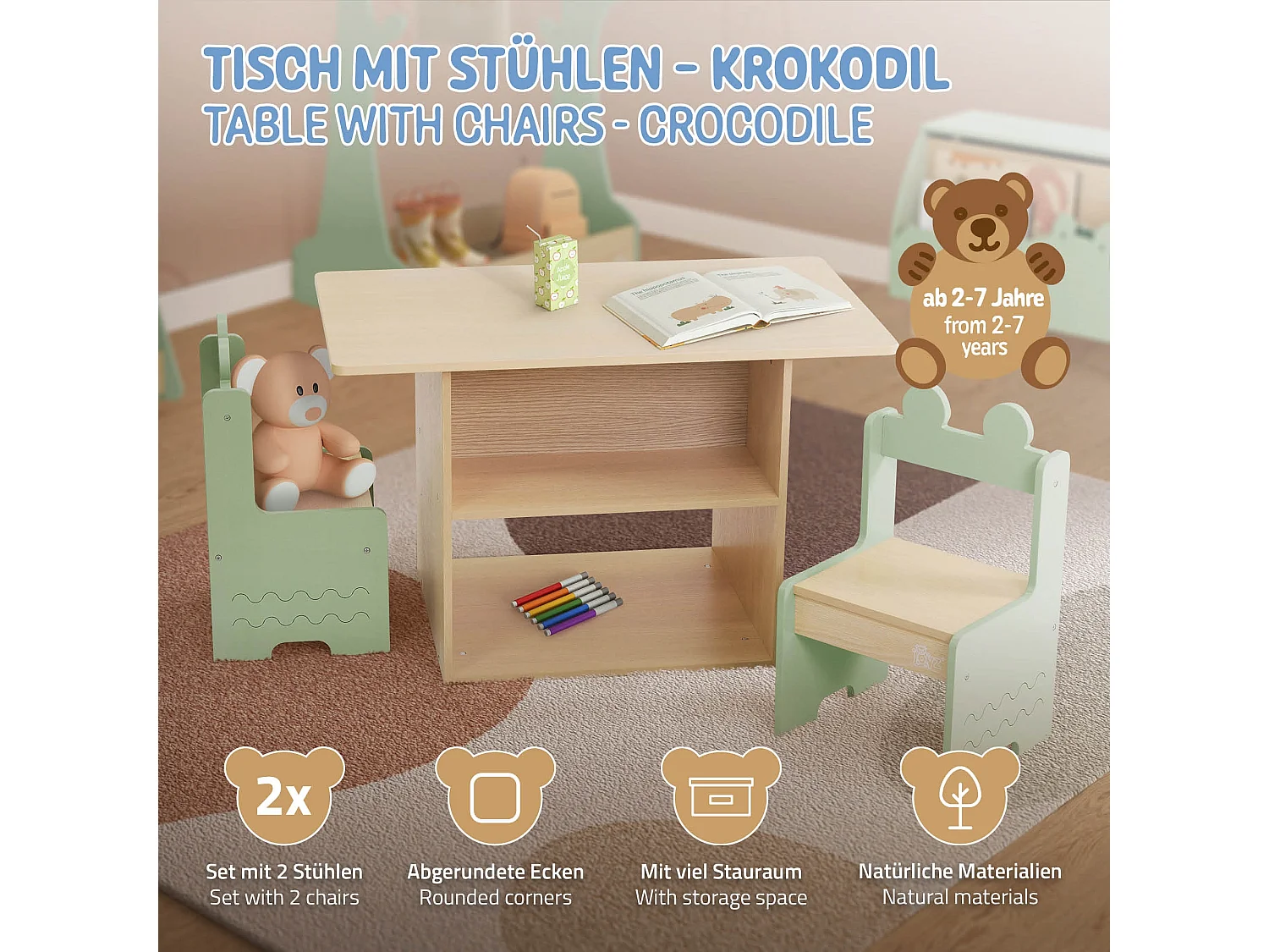 Joyz Set de 2 sièges avec table pour enfants groupe 3 pièces meubles en bois
