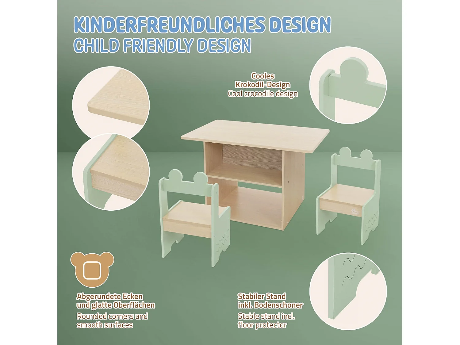 Joyz Set de 2 sièges avec table pour enfants groupe 3 pièces meubles en bois