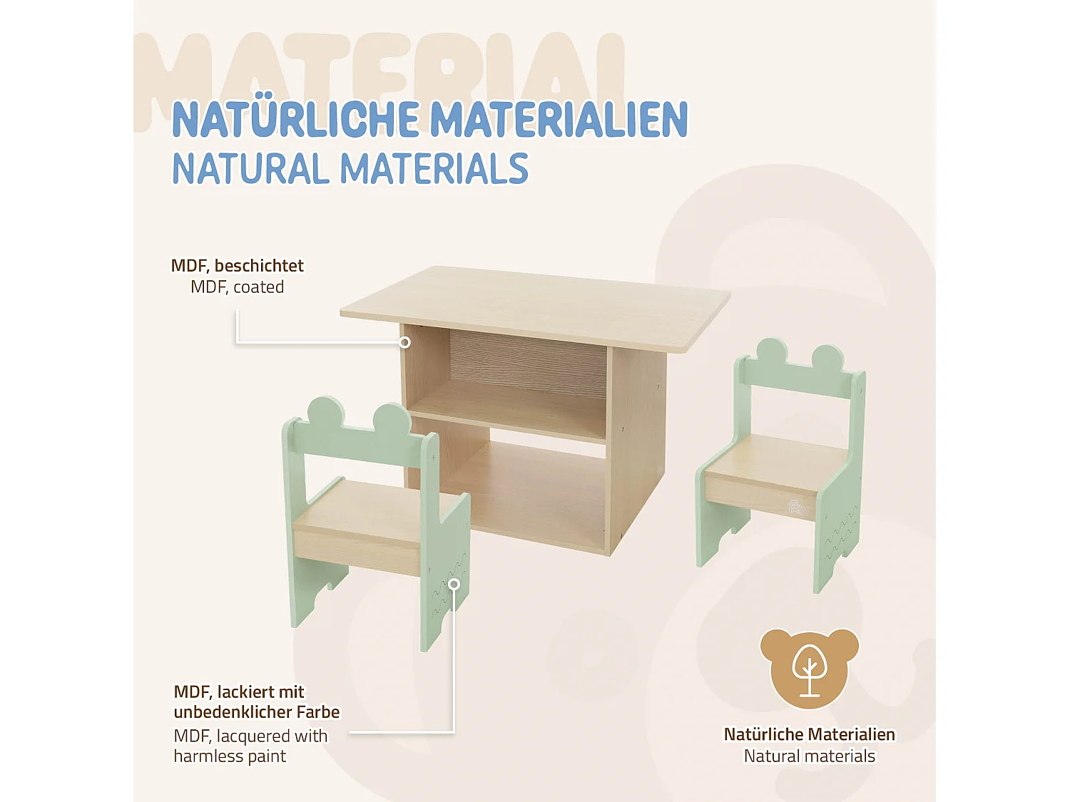 Joyz Set de 2 sièges avec table pour enfants groupe 3 pièces meubles en bois