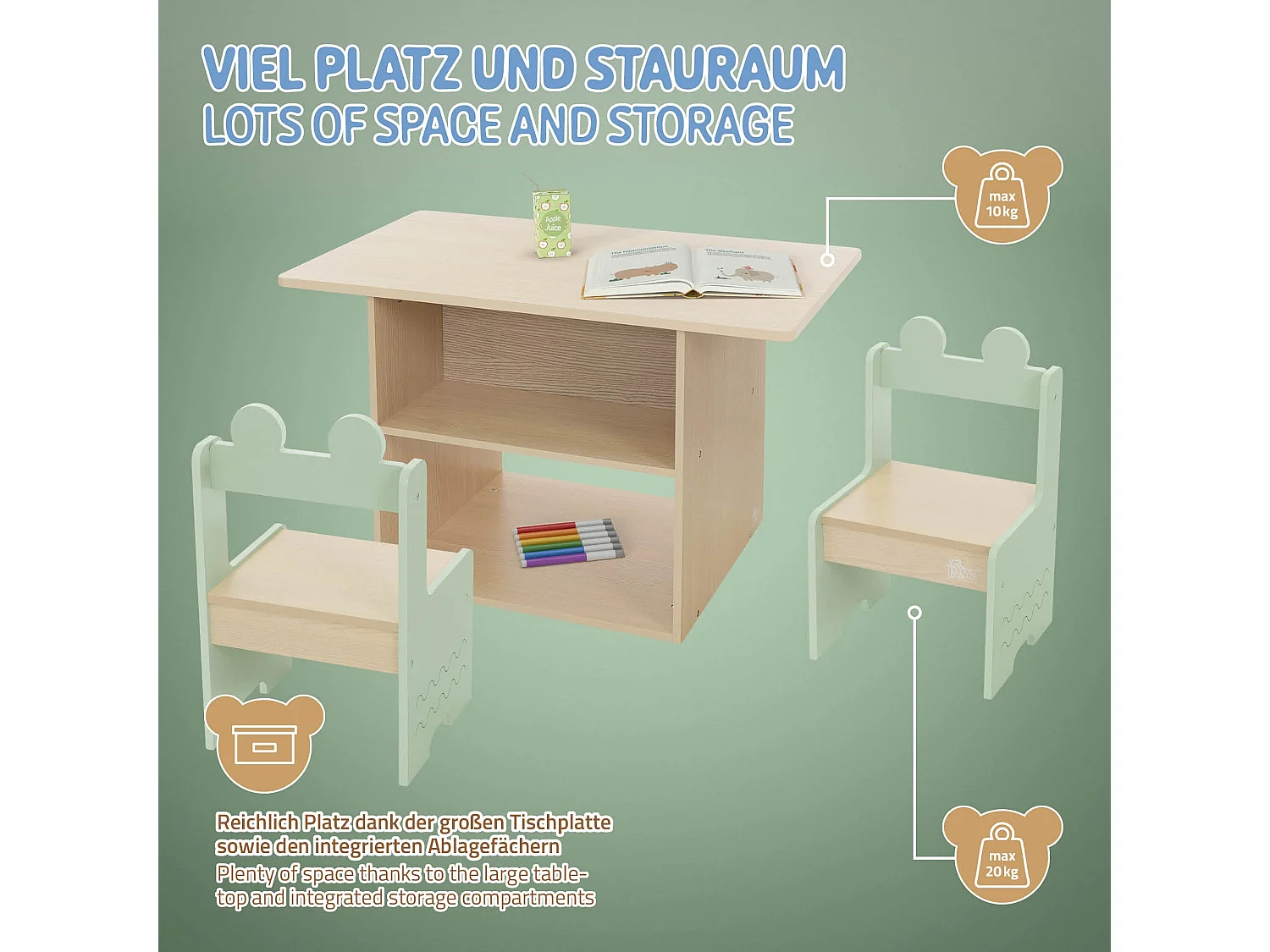 Joyz Set de 2 sièges avec table pour enfants groupe 3 pièces meubles en bois