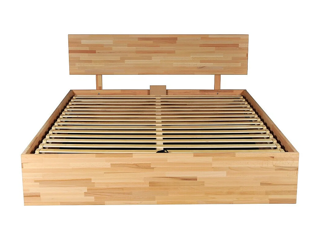 Lit coffre 160x200cm MILO avec tête de lit + sommier/ Hêtre massif huilé