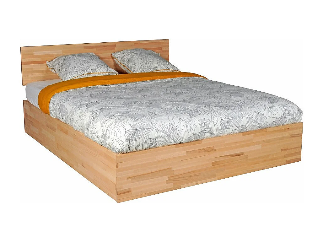 Lit coffre 160x200cm MILO avec tête de lit + sommier/ Hêtre massif huilé