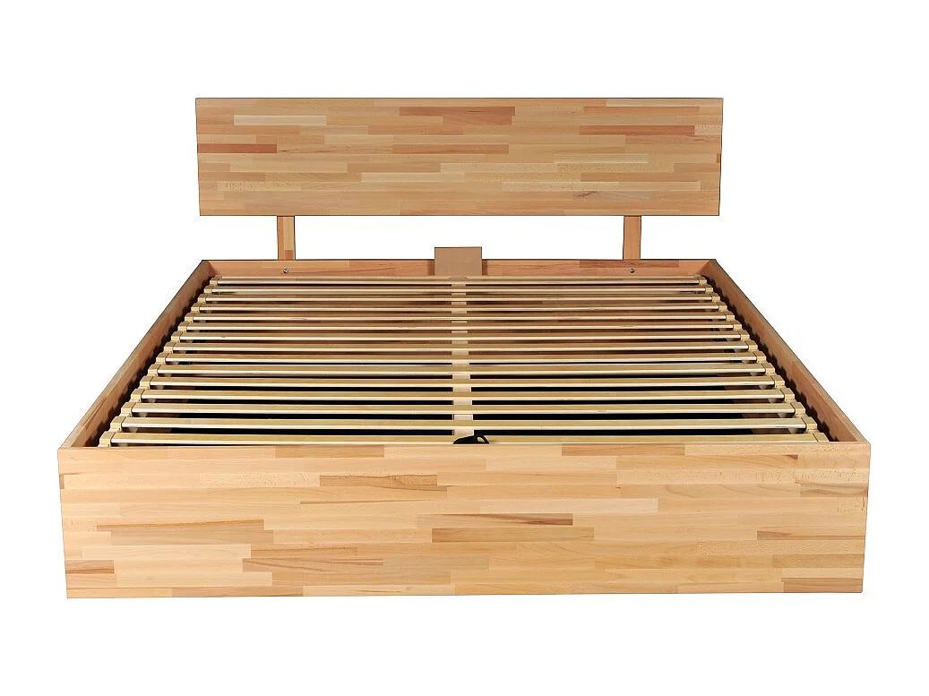 Lit coffre 180x200cm MILO avec tête de lit + sommier/ Hêtre massif huilé