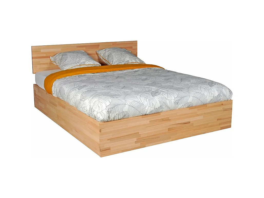 Lit coffre 180x200cm MILO avec tête de lit + sommier/ Hêtre massif huilé