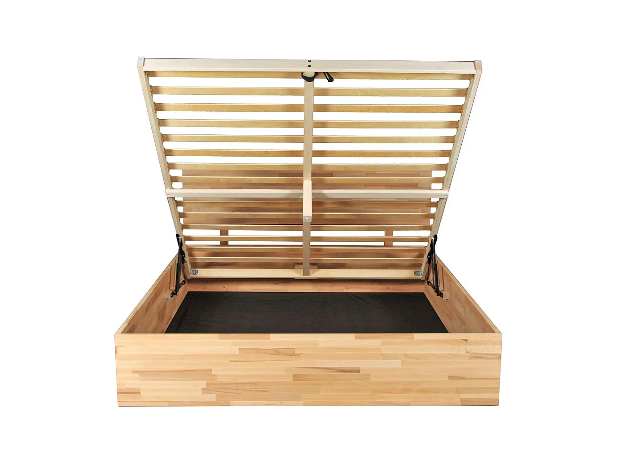 Lit coffre 180x200cm MILO avec tête de lit + sommier/ Hêtre massif huilé