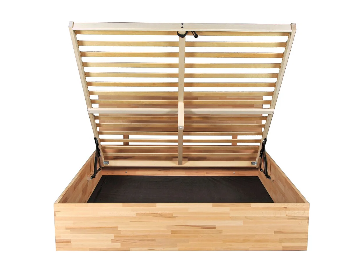 Lit coffre 140x200cm MILO avec tête de lit + sommier/ Hêtre massif huilé