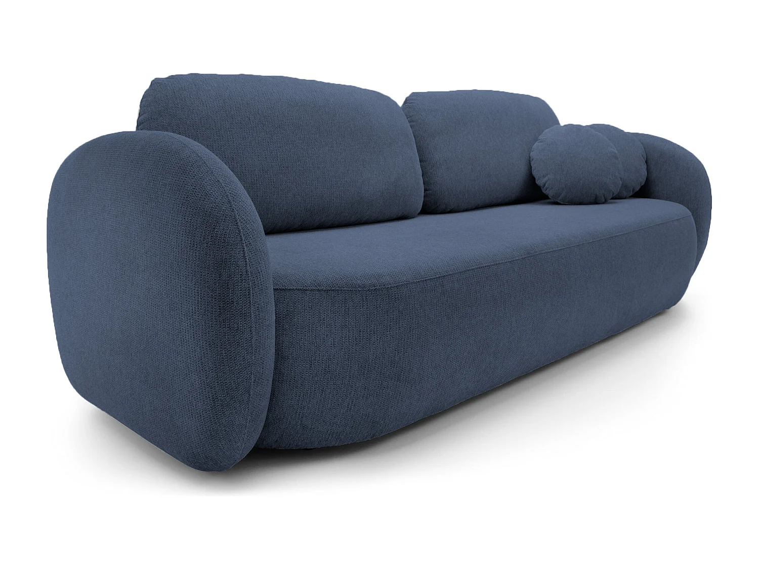 Canapé OLIO Convertible avec coffre, coussins décoratifs, fonction pliable, design scandinave, couchage 142x200 cm, pieds noirs, couleur BLEU