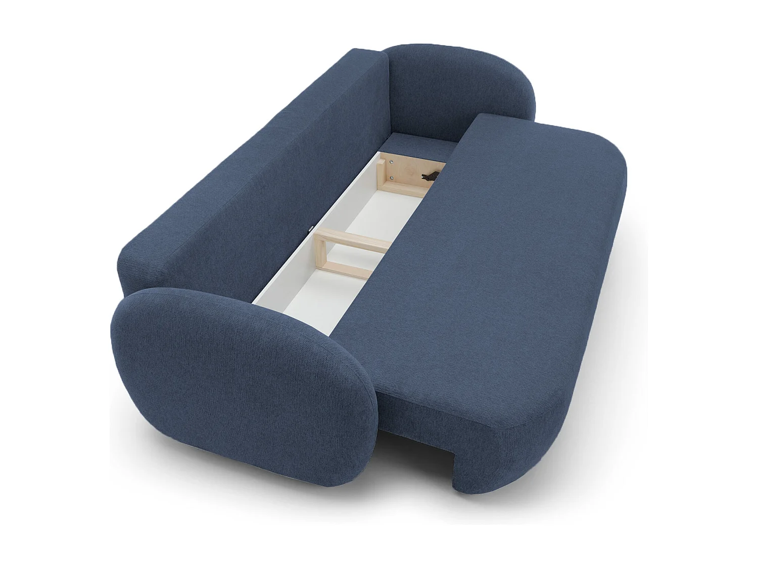 Canapé OLIO Convertible avec coffre, coussins décoratifs, fonction pliable, design scandinave, couchage 142x200 cm, pieds noirs, couleur BLEU