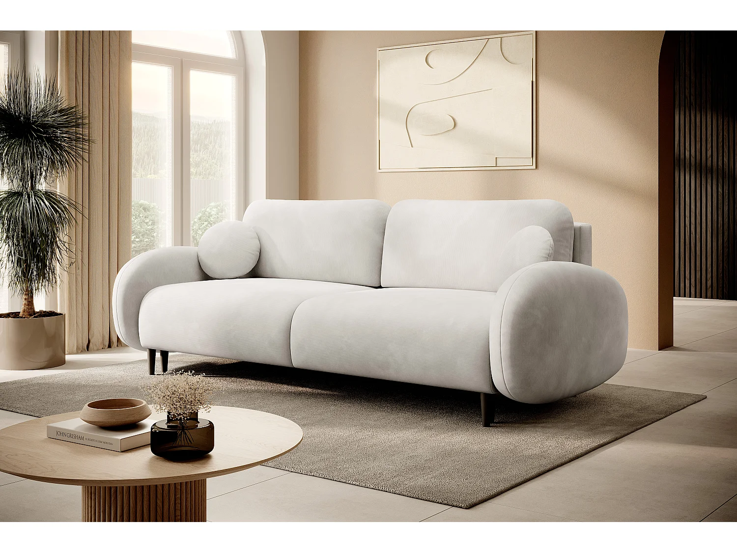 Canapé SOFT 2 places convertible, coffre de rangement, 2 coussins, style moderne, 232x95x109 cm, couleur : BLANC