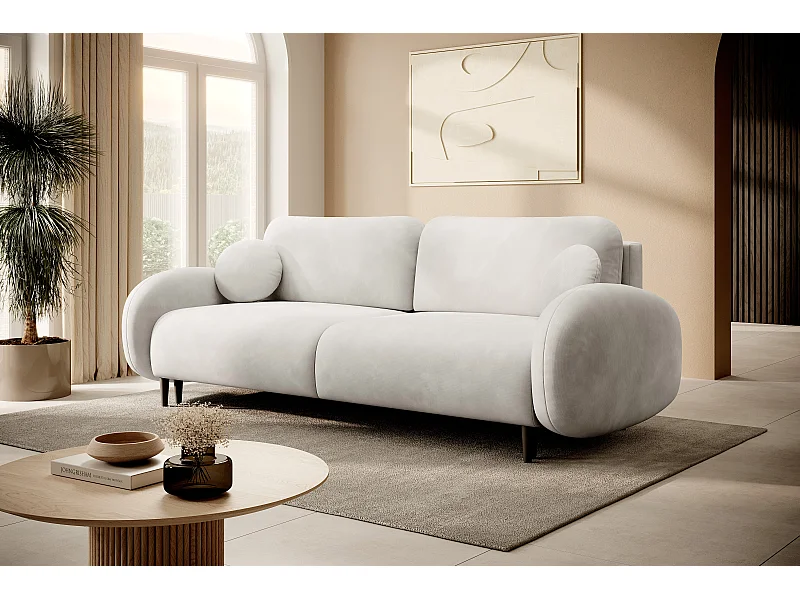 Canapé SOFT 2 places convertible, coffre de rangement, 2 coussins, style moderne, 232x95x109 cm, couleur : BLANC