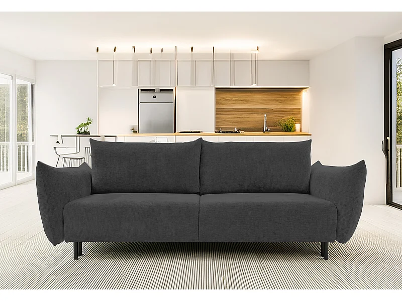 ADEL-Sofa nowoczesna sofa z funkcją spania, pojemnikiem, silikonowe poduszki, sprężyny faliste, GRAFITOWA, 145x200 cm