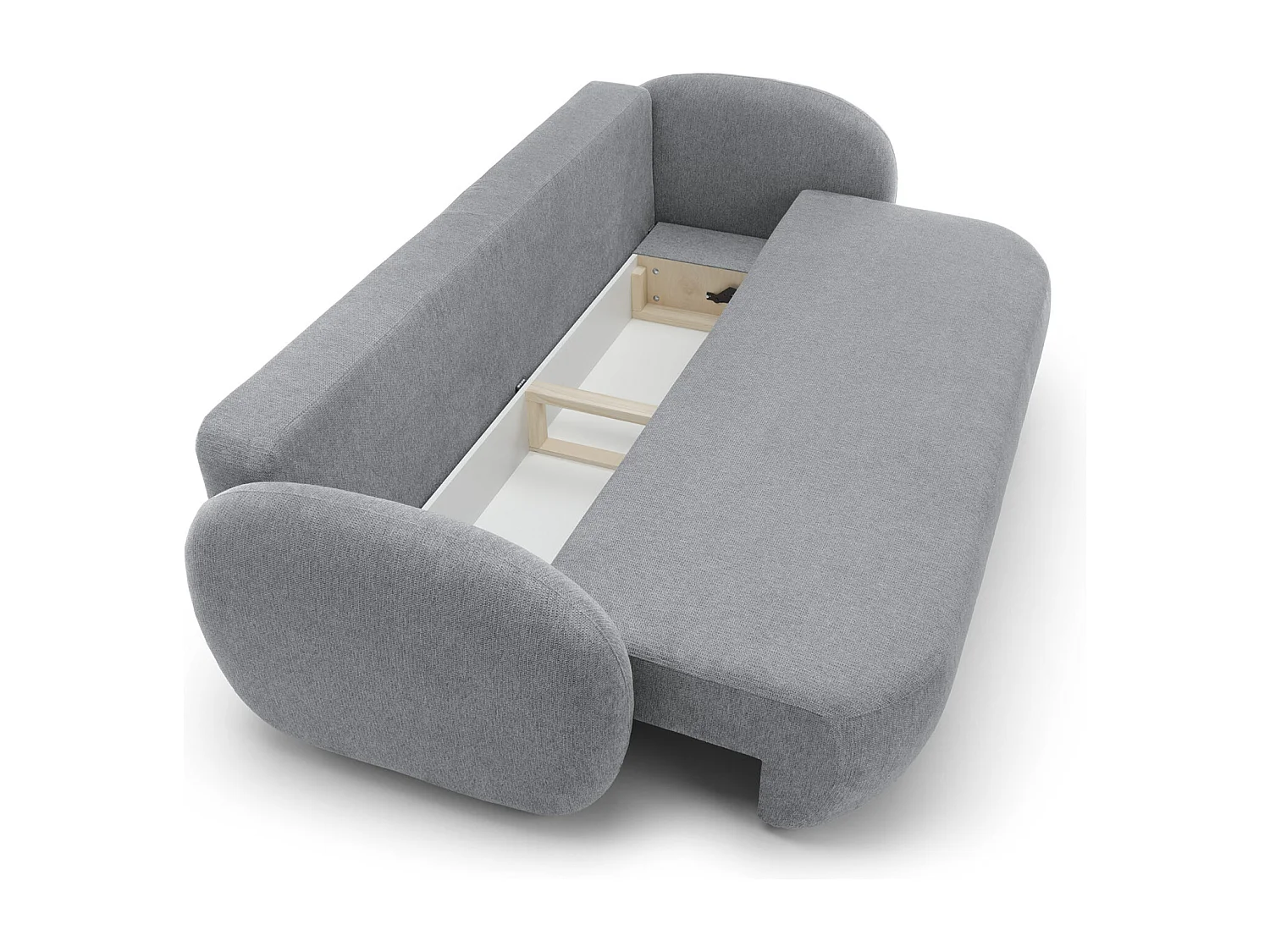 Canapé OLIO Convertible avec coffre, coussins décoratifs, fonction pliable, design scandinave, couchage 142x200 cm, pieds noirs, couleur GRIS