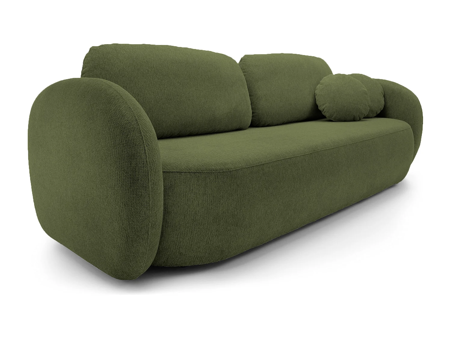 Sofa OLIO Schlafsofa mit Bettkasten, Dekokissen, Klappfunktion, skandinavisches Design, Farbe: GRÜN