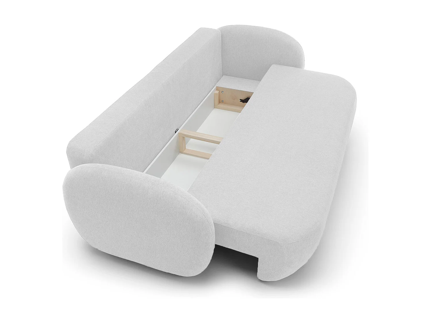 Sofa OLIO slaapbank met opbergdoos, decoratieve kussens, opvouwfunctie, Scandinavisch ontwerp, kleur: ASHE