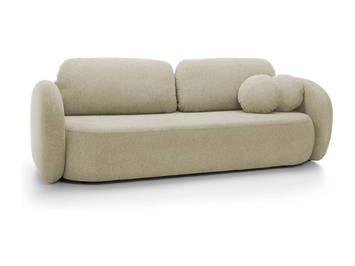 Canapé OLIO Convertible avec coffre, coussins décoratifs, fonction pliable, design scandinave, couchage 142x200 cm, pieds noirs, couleur BEIGE