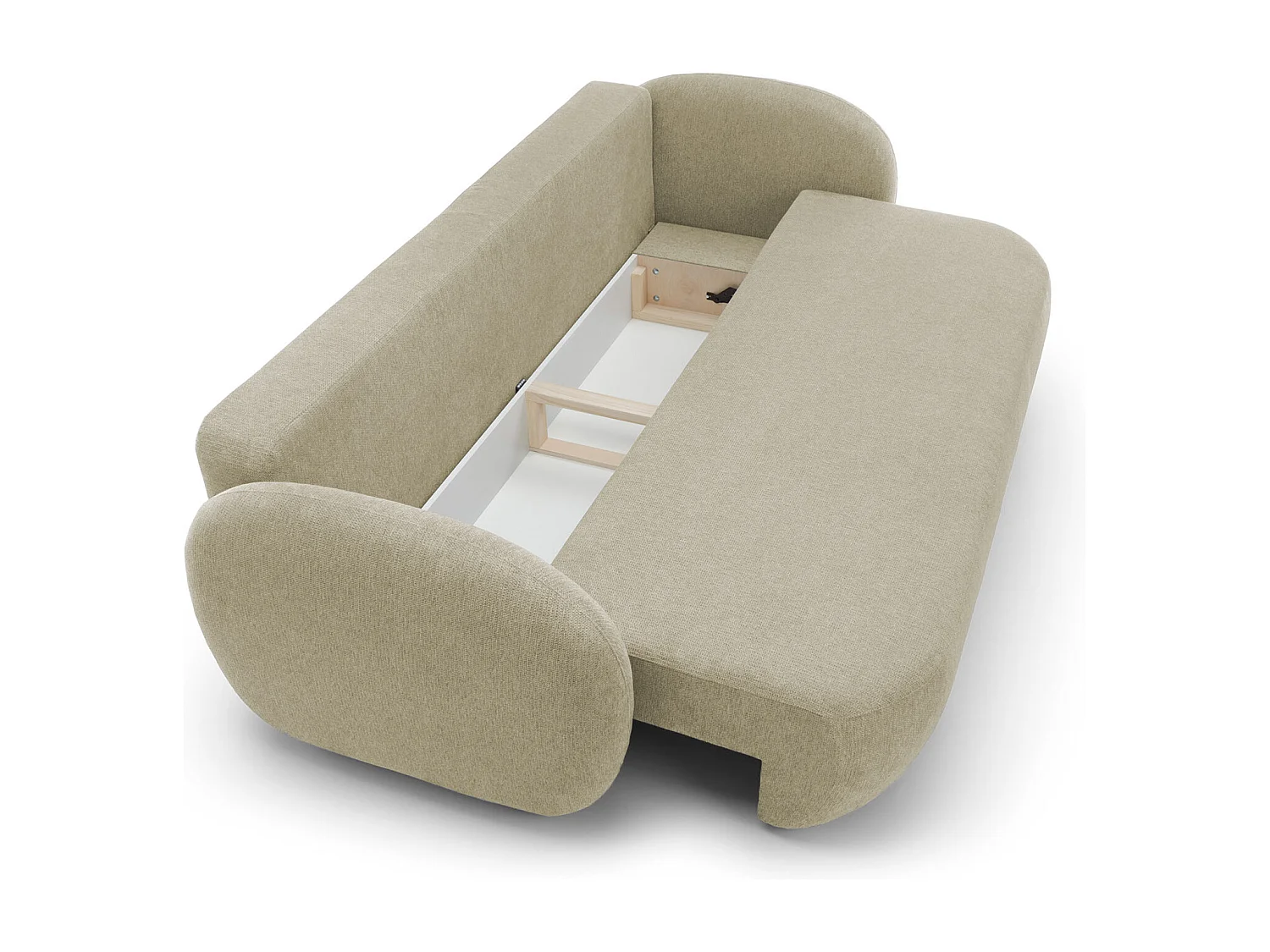 Canapé OLIO Convertible avec coffre, coussins décoratifs, fonction pliable, design scandinave, couchage 142x200 cm, pieds noirs, couleur BEIGE