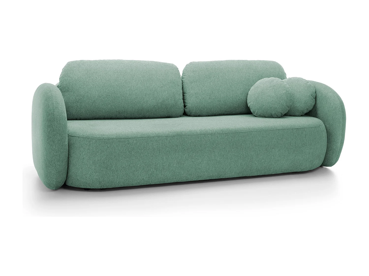 Sofa OLIO rozkładana z pojemnikiem, poduszki dekoracyjne, funkcja składania, design skandynawski, kolor: JASNY ZIELONY
