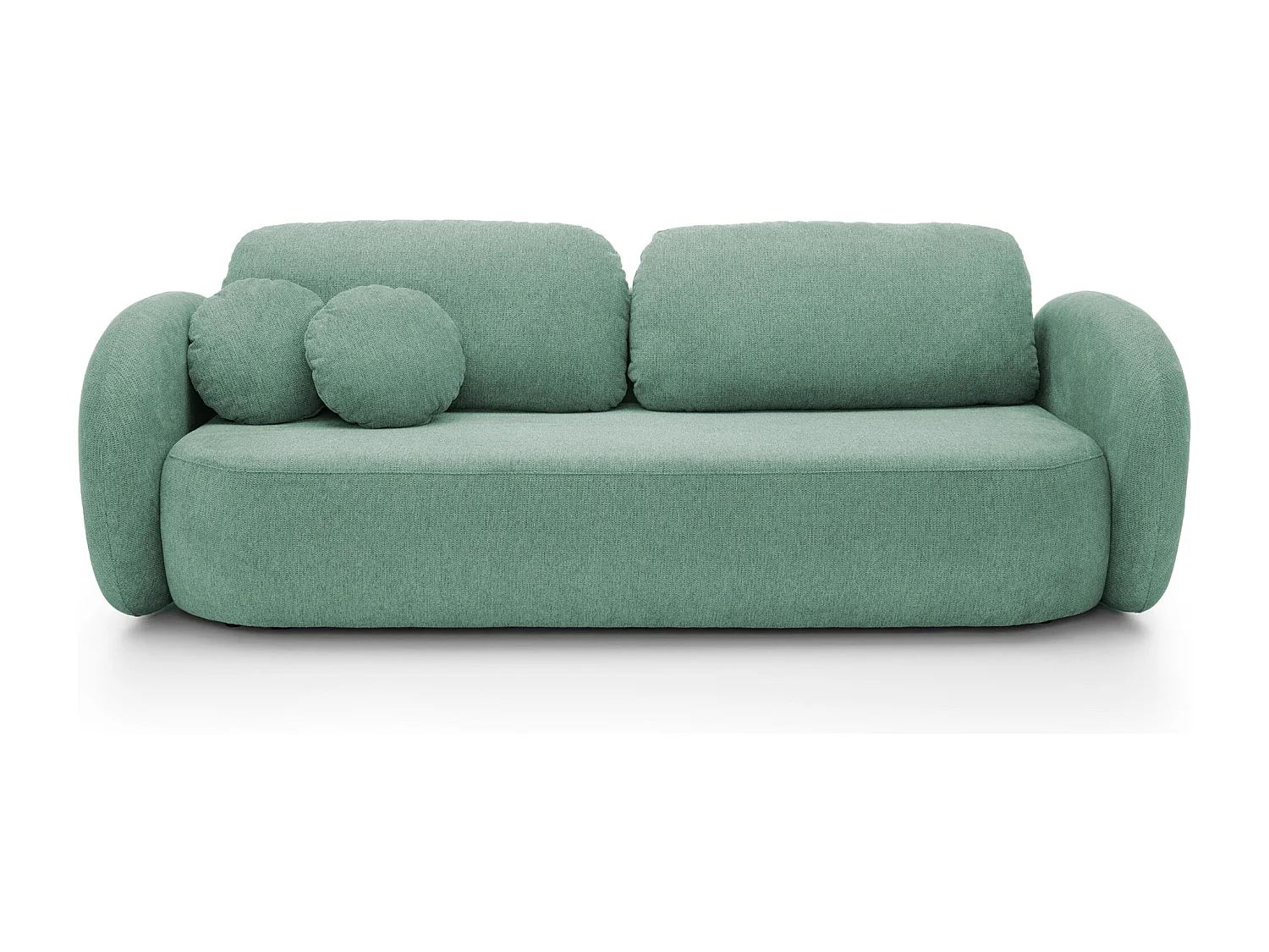 Sofa OLIO rozkładana z pojemnikiem, poduszki dekoracyjne, funkcja składania, design skandynawski, kolor: JASNY ZIELONY