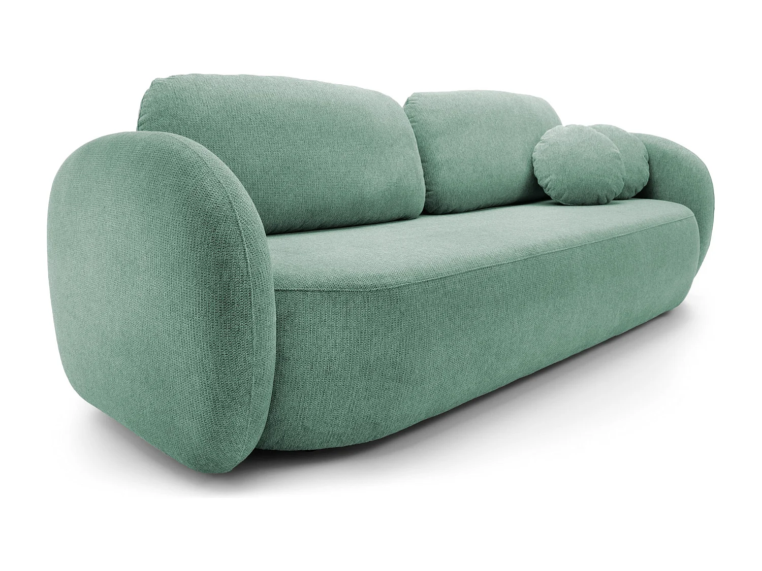 Sofa OLIO rozkładana z pojemnikiem, poduszki dekoracyjne, funkcja składania, design skandynawski, kolor: JASNY ZIELONY