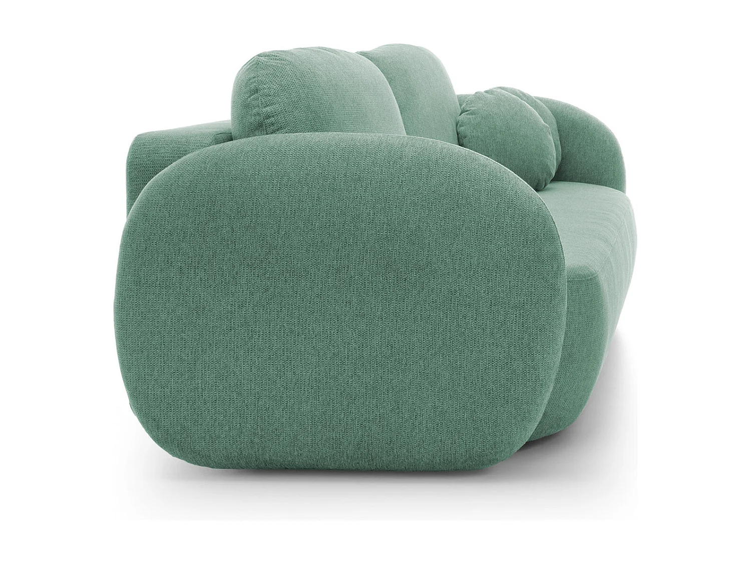 Canapé OLIO Convertible avec coffre, coussins décoratifs, fonction pliable, design scandinave, couchage 142x200 cm, pieds noirs, couleur VERT CLAIR