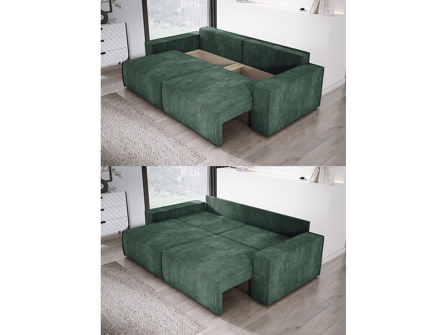 Canapé d'angle Kasjo avec fonction de couchage et coffre de rangement, tissu doux et élastique, côté droit, 245x90x83 cm, couleur : Marin