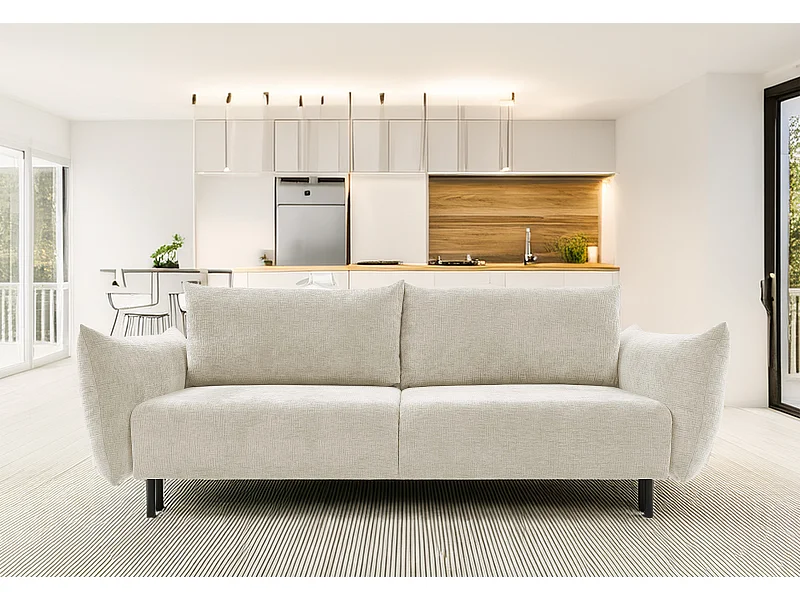 ADEL-Sofa, modernes Schlafsofa mit Stauraum, Silikonkissen, Wellenfedern, ECRU, 145x200 cm