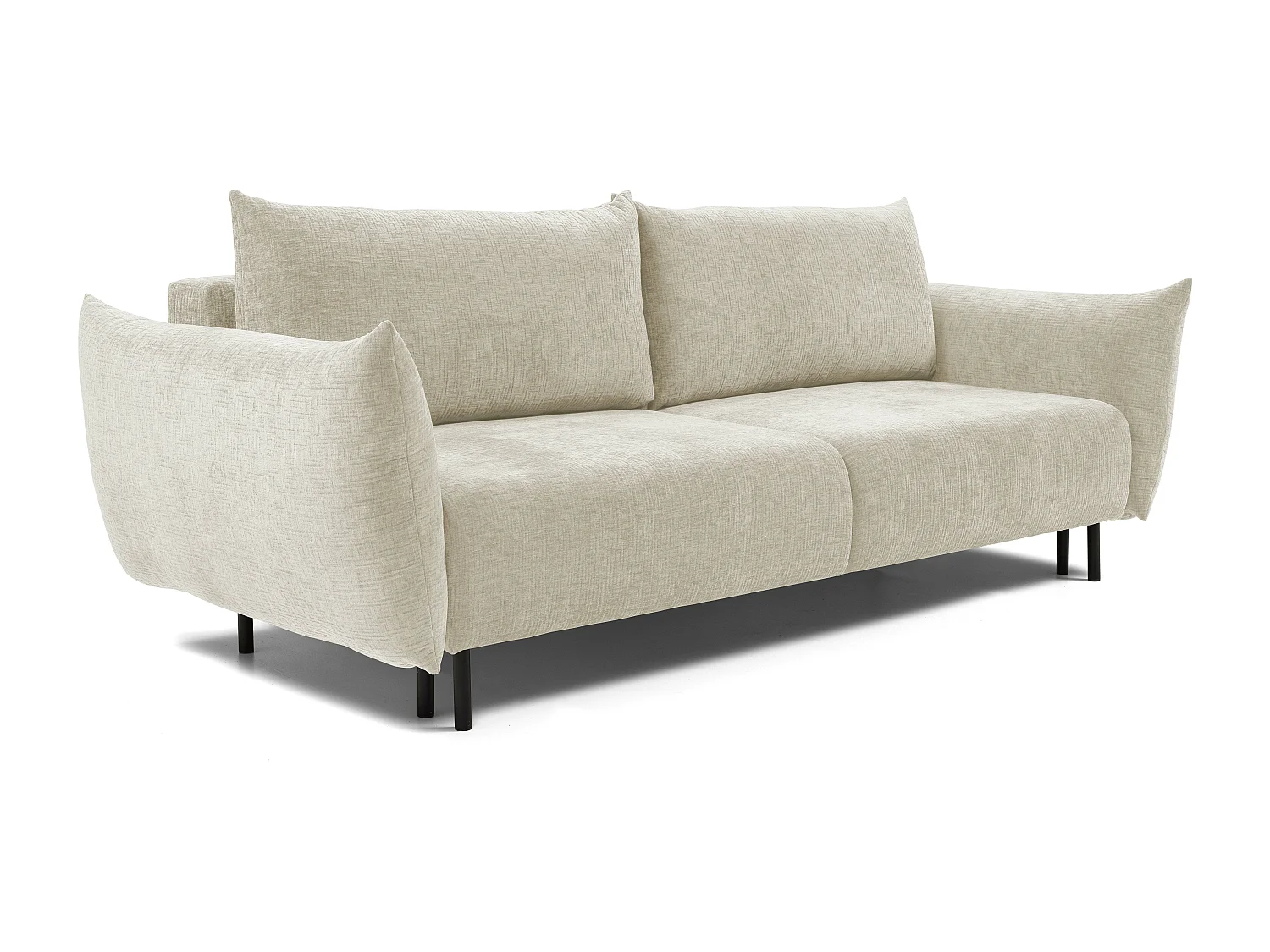 ADEL-Sofa nowoczesna sofa z funkcją spania, pojemnikiem, silikonowe poduszki, sprężyny faliste, ECRU, 145x200 cm