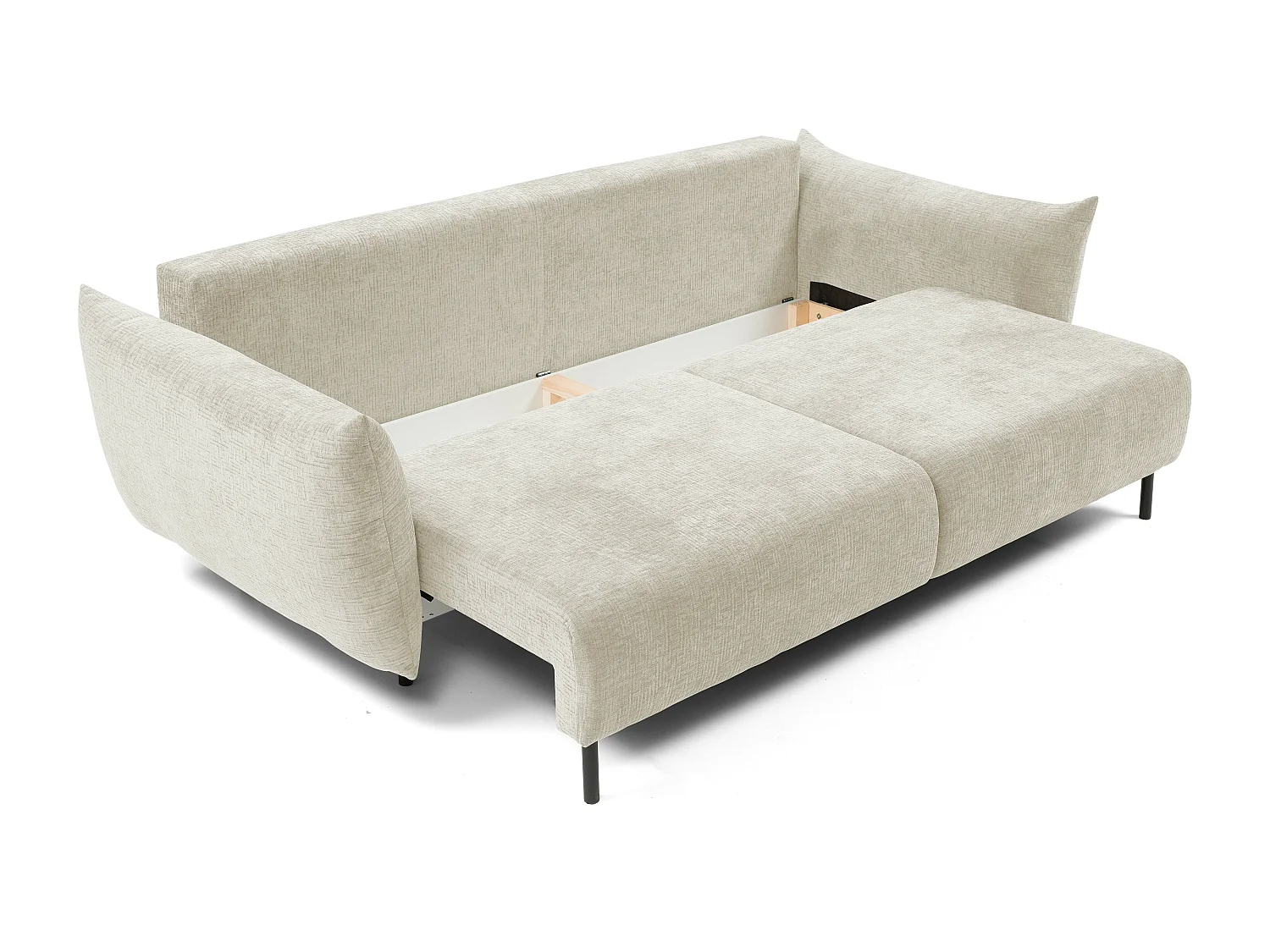 ADEL-Sofa nowoczesna sofa z funkcją spania, pojemnikiem, silikonowe poduszki, sprężyny faliste, ECRU, 145x200 cm