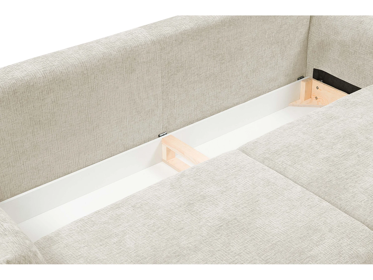 ADEL-Sofa nowoczesna sofa z funkcją spania, pojemnikiem, silikonowe poduszki, sprężyny faliste, ECRU, 145x200 cm