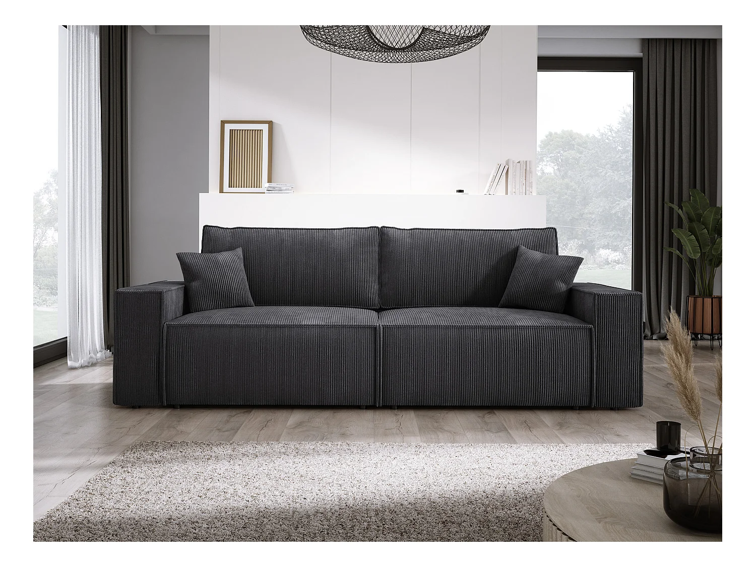 Hoekbank Kasjo met slaapfunctie, opbergruimte, zachte stof, flexibel, linkerkant, 245x90x83 cm, kleur: Grafiet