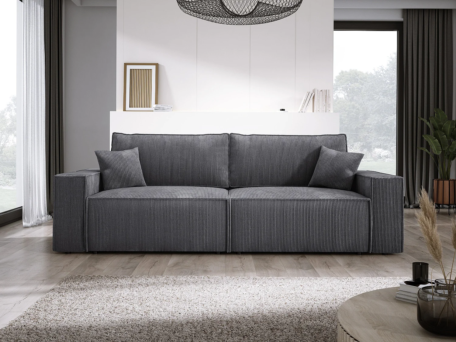 Canapé d'angle Kasjo avec fonction de couchage et coffre de rangement, tissu doux et élastique, côté gauche, 245x90x83 cm, couleur : Gris