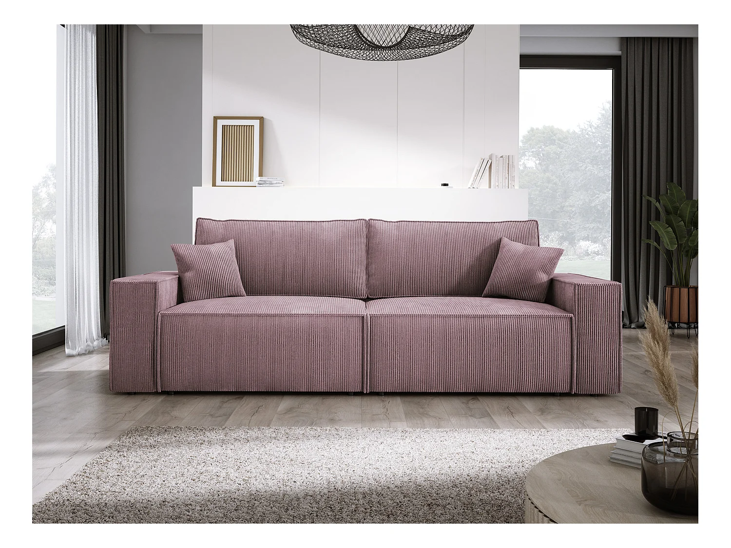 Hoekbank Kasjo met slaapfunctie, opbergruimte, zachte stof, flexibel, linkerkant, 245x90x83 cm, kleur: Poederroze