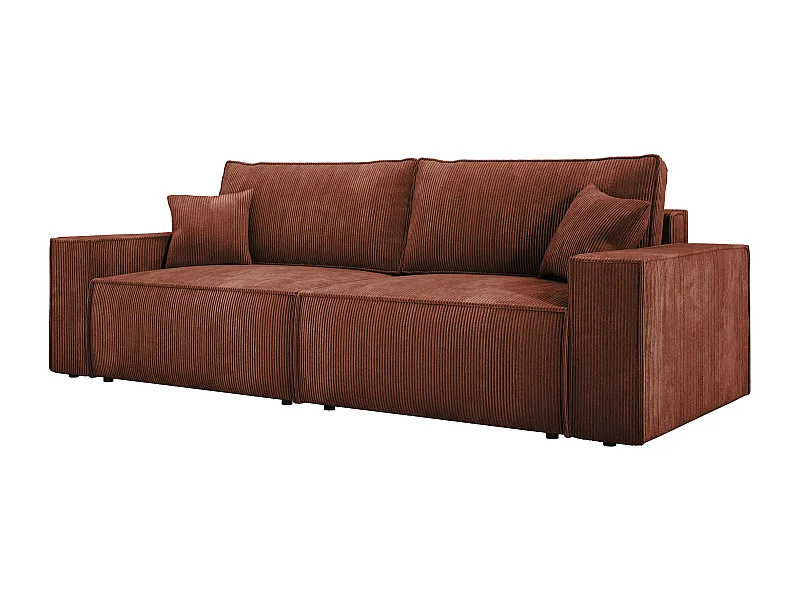 Canapé d'angle Kasjo avec fonction de couchage et coffre de rangement, tissu doux et élastique, côté droit, 245x90x83 cm, couleur : Marron
