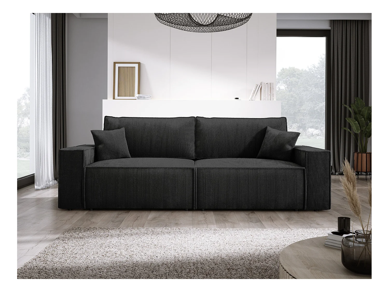 Hoekbank Kasjo met slaapfunctie, opbergruimte, zachte stof, flexibel, linkerkant, 245x90x83 cm, kleur: Zwart