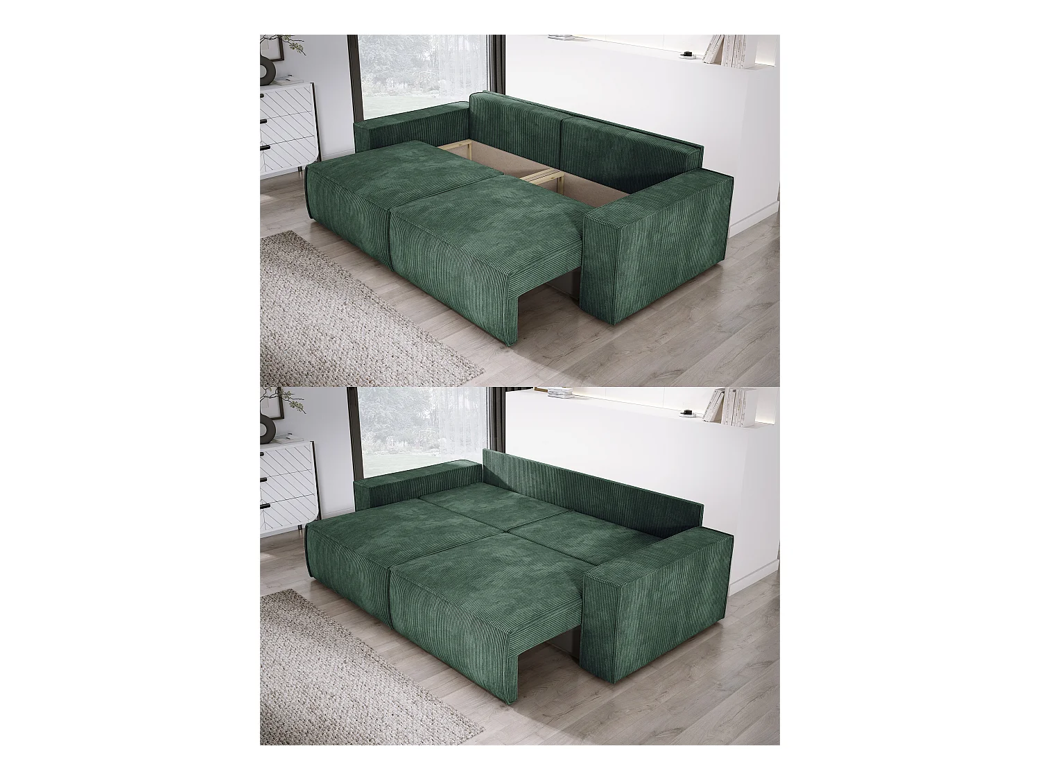 Canapé d'angle Kasjo avec fonction de couchage et coffre de rangement, tissu doux et élastique, côté gauche, 245x90x83 cm, couleur : Marin