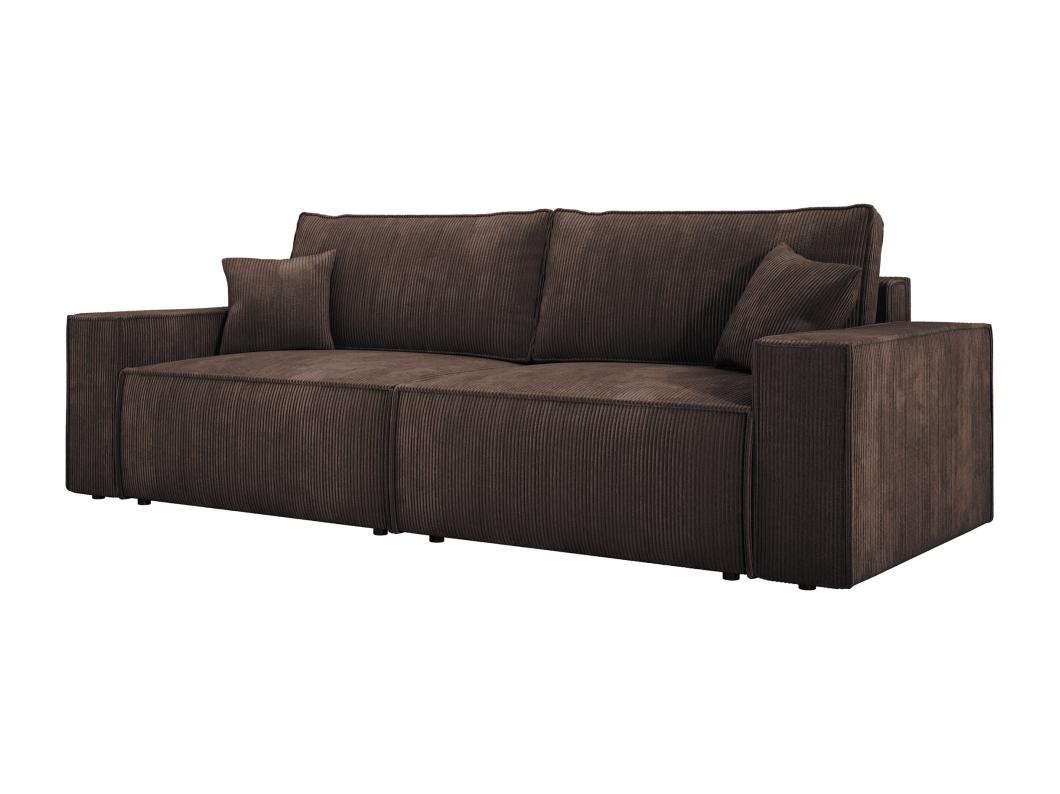 Hoekbank Kasjo met slaapfunctie, opbergruimte, zachte stof, flexibel, rechterkant, 245x90x83 cm, kleur: Donkerbruin