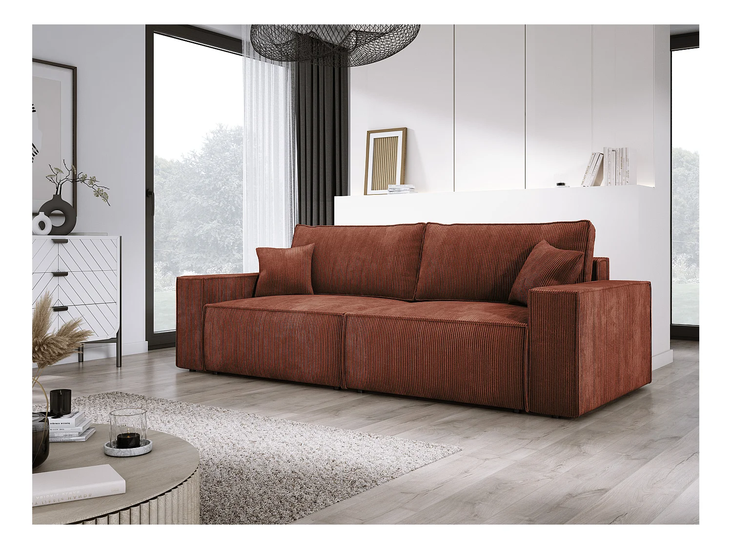 Hoekbank Kasjo met slaapfunctie, opbergruimte, zachte stof, flexibel, linkerkant, 245x90x83 cm, kleur: Bruin