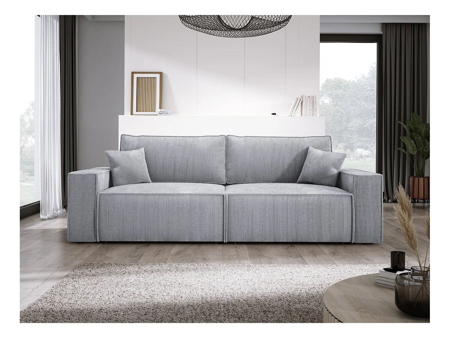 Hoekbank Kasjo met slaapfunctie, opbergruimte, zachte stof, flexibel, rechterkant, 245x90x83 cm, kleur: Licht eiken