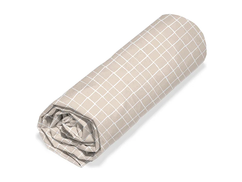 Drap housse sherpa 90x190 cm en microfibre FOREST à carreaux beige