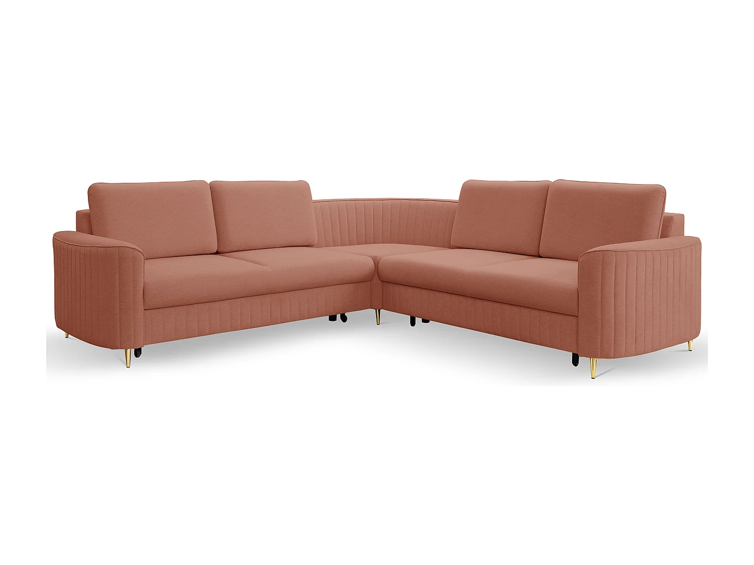 Canapé d'angle LAREN convertible, coffre de rangement, pieds en plastique, côté droit, ROSE POUDRÉ, 251x251x85 cm