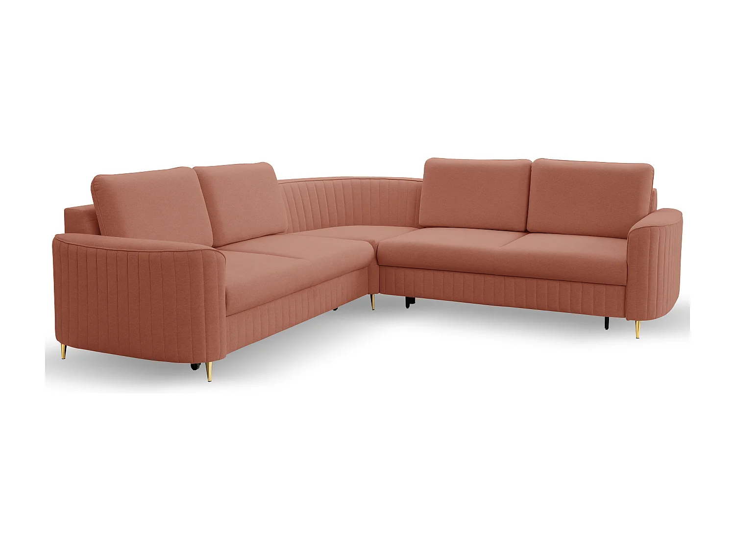 Canapé d'angle LAREN convertible, coffre de rangement, pieds en plastique, côté droit, ROSE POUDRÉ, 251x251x85 cm