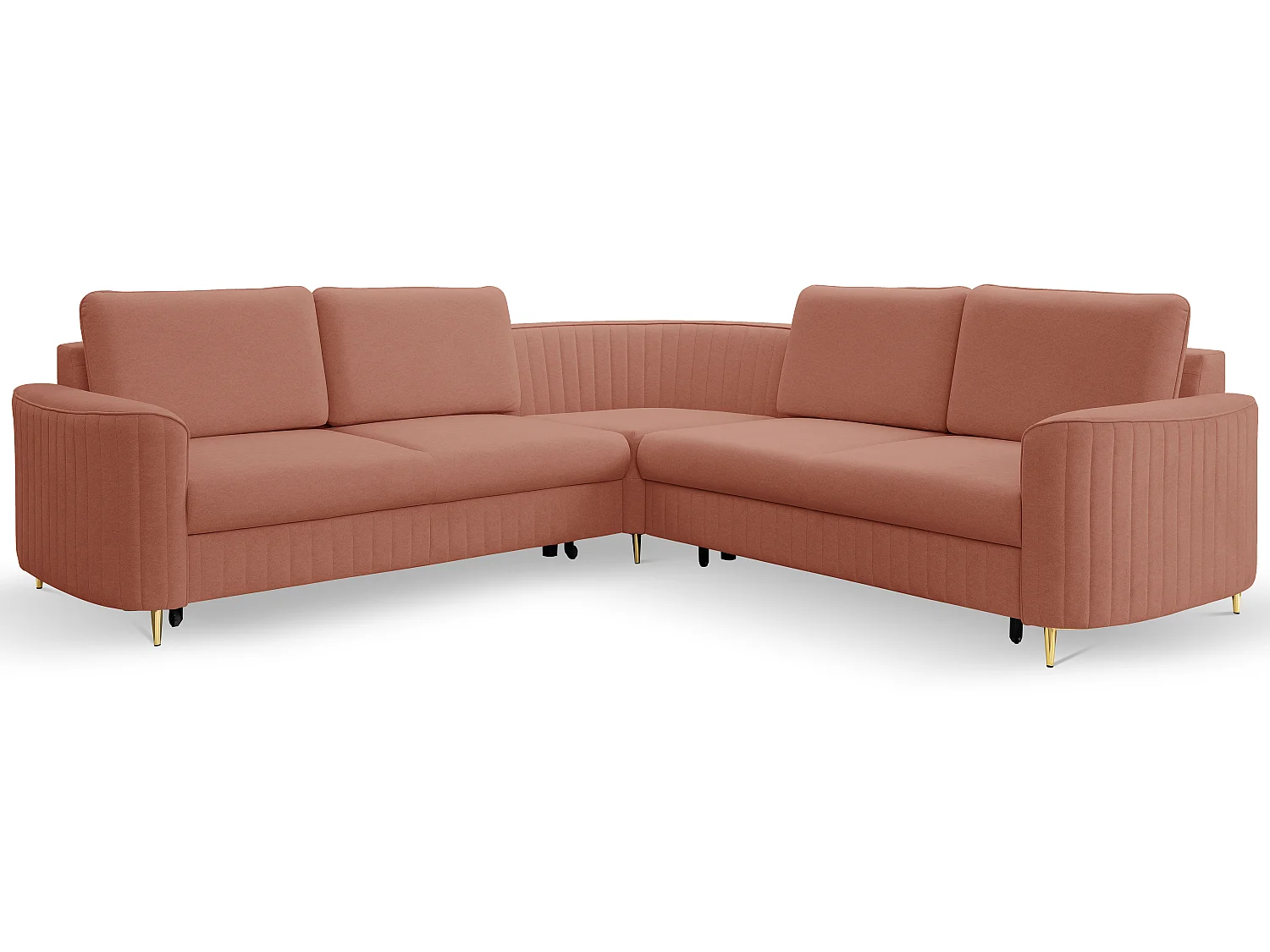 Canapé d'angle LAREN convertible, coffre de rangement, pieds en plastique, côté droit, ROSE POUDRÉ, 251x251x85 cm