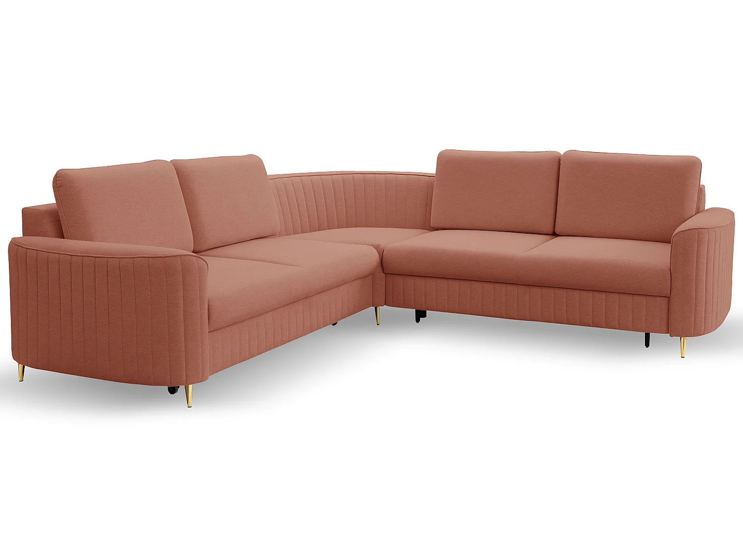 Canapé d'angle LAREN convertible, coffre de rangement, pieds en plastique, côté droit, ROSE POUDRÉ, 251x251x85 cm