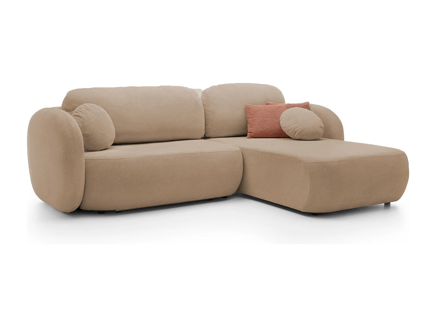 Hoekbank OLIO L-Form met Bed 138x210cm Lade en Verwijderbare Kussens – Rechts 248x174x86cm CAPPUCCINO