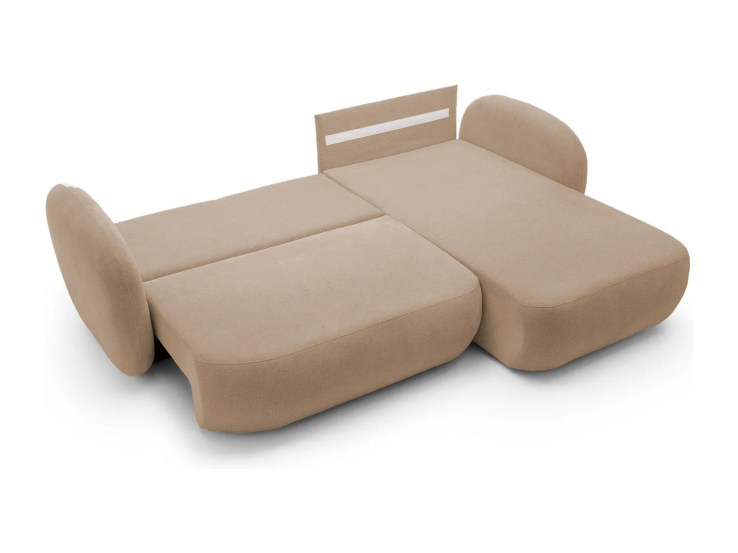 Hoekbank OLIO L-Form met Bed 138x210cm Lade en Verwijderbare Kussens – Rechts 248x174x86cm CAPPUCCINO