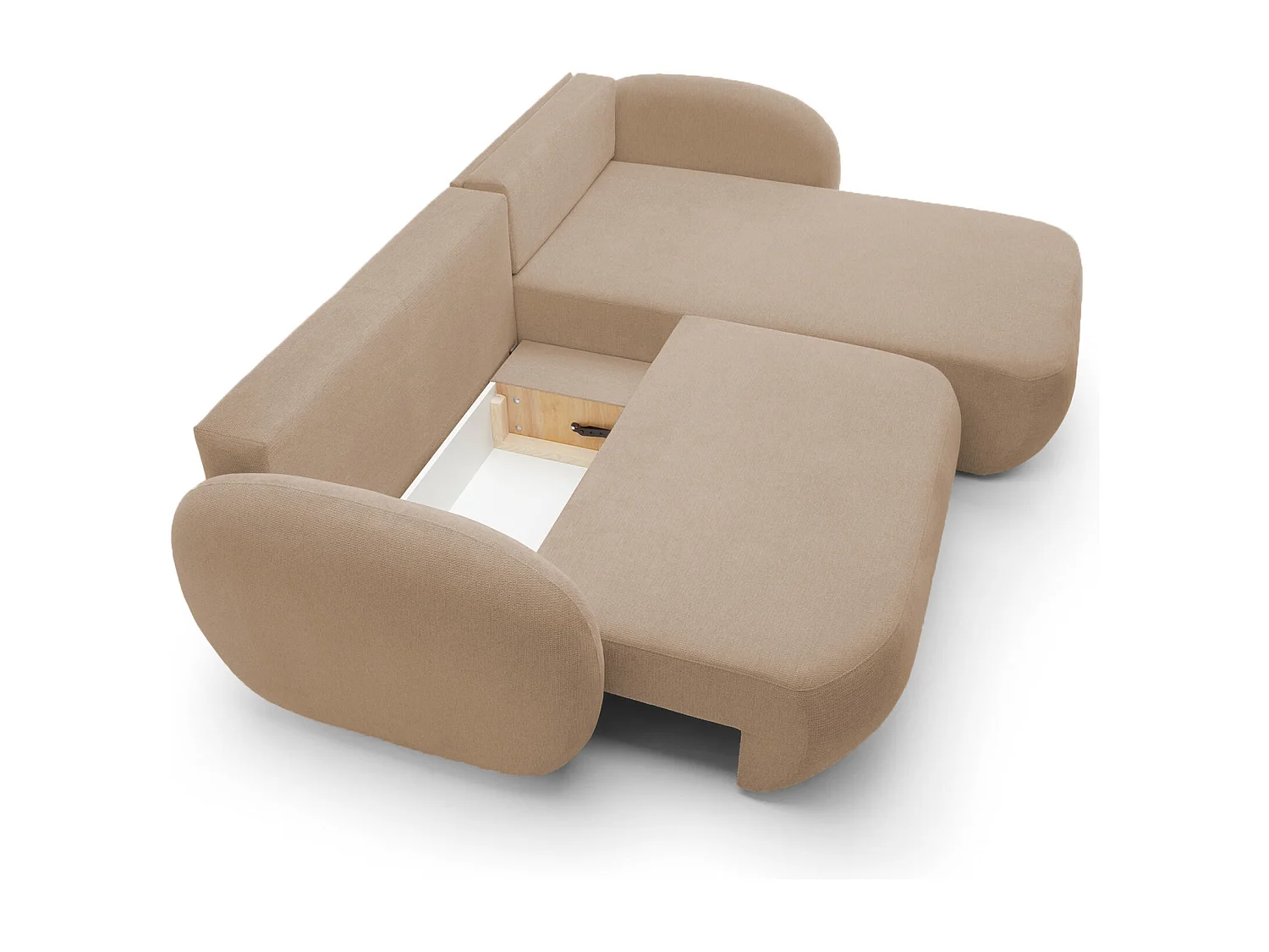 Canapé d'Angle OLIO L-Form avec Lit 138x210cm Coffre et Coussins Amovibles – Droite 248x174x86cm CAPPUCCINO